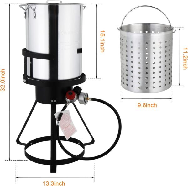 ROVSUN 30QT Turkey Fryer with 55,000BTU Propane Stove, Aluminum Deep Fryer & Seafood Crawfish Boiler Steamer with Basket, Thermometer, Marinade Injector, Turkey Rack & Rack Lifter for Outdoor Cooking - Image 7