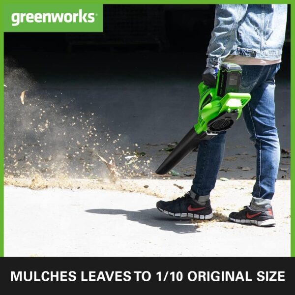 Greenworks GD40BVK2X Cordless Leaf Blow Vac with Brushless Motor, 280km/h, 9.63m³/min, 45L Mulching Bag , Two of 40V 2Ah Batteries & Charger, 3 Year Guarantee - Image 4