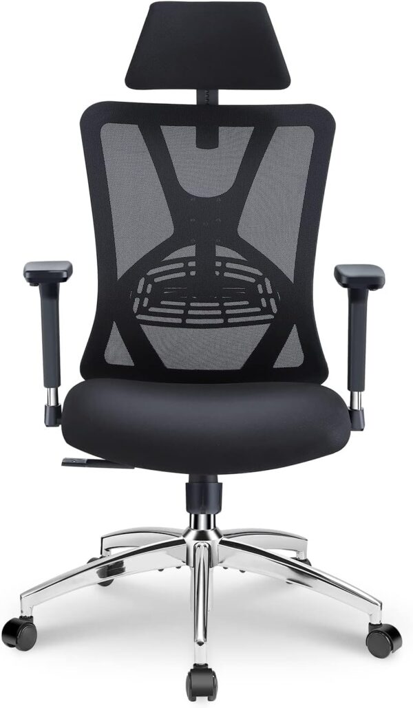 Ticova Ergonomic Office Chair - High Back Desk Chair with Adjustable Lumbar Support, Headrest & 3D Metal Armrest - 130° Rocking Mesh Computer Chair - Image 2