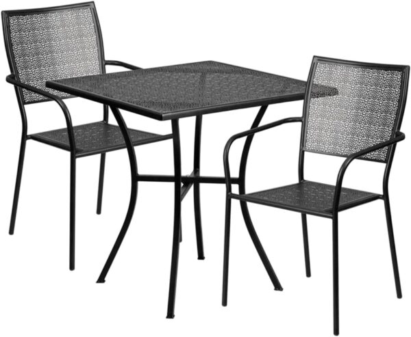 Flash Furniture 28'' Square Black Indoor-Outdoor Steel Patio Table Set with 2 Square Back Chairs - Image 2