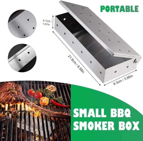 Grill Smoker Box, BBQ Smoker Box for Wood Chips Smoking Box with Holes in Lid, Smoke Box Portable BBQ Smoke Generator Fish Meat Stainless Steel Smoker Box for Charcoal Smoker Grill/Gas Barbecue Grill - Image 3