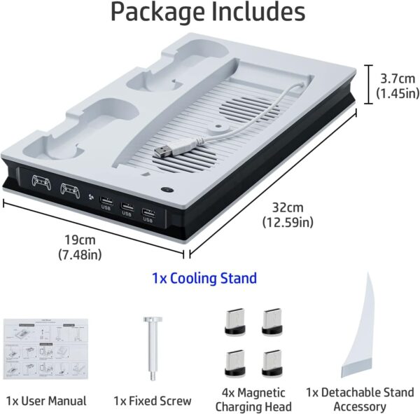 Mcbazel Vertical PS5 Cooling Charger Stand, Multifunctional LED Cooling Stand with Dual Controller Charging Station for PS5 Console UHD/Digitial Edition - White - Image 10