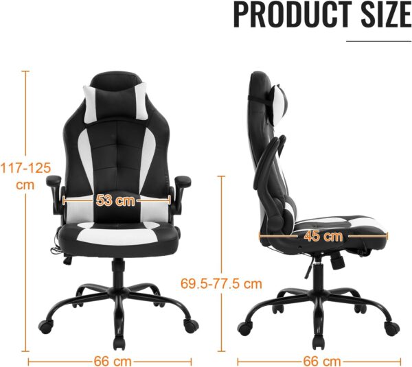 Gaming Chair Ergonomic Office Chair Desk Chair with Lumbar Support Flip Up Arms Headrest PU Leather Executive High Back Computer Chair for Adults Women Men (White) - Image 4