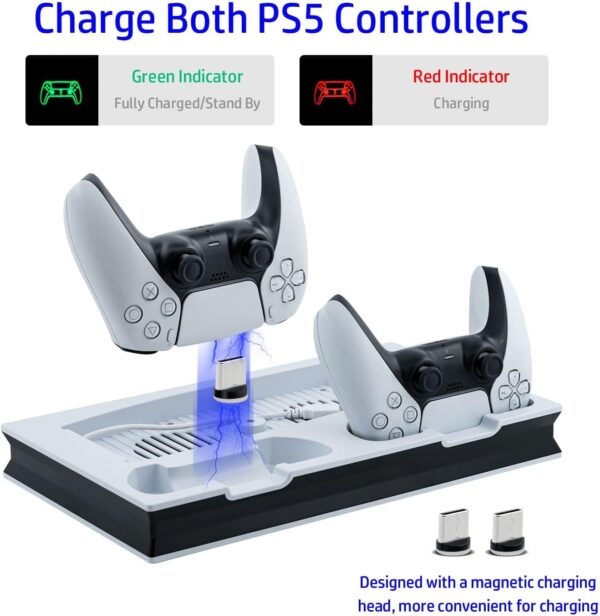 Mcbazel Vertical PS5 Cooling Charger Stand, Multifunctional LED Cooling Stand with Dual Controller Charging Station for PS5 Console UHD/Digitial Edition - White - Image 8