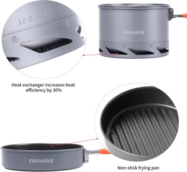 Fire-Maple Feast Heat Exchanger Set | Compact Camping Cookware Kit | Nested Design | Contain with a Pot, Kettle and Non-Stick Frypan | Ideal for Fishing, Picnic and Camp use - Image 3