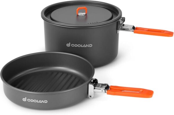 Odoland Camping Cookware Kit, Non-Stick Lightweight Camping Pot and Fry Pan Set with Mesh Bag for Camping, Backpacking, Outdoor Cooking Picnic - Image 2