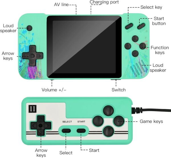 Handheld retro game console for kids, 3.5-inch LCD screen, preloaded with 800 classic retro video games, portable game console, mini arcade electronic toy gift for boys and girls (green) - Image 4