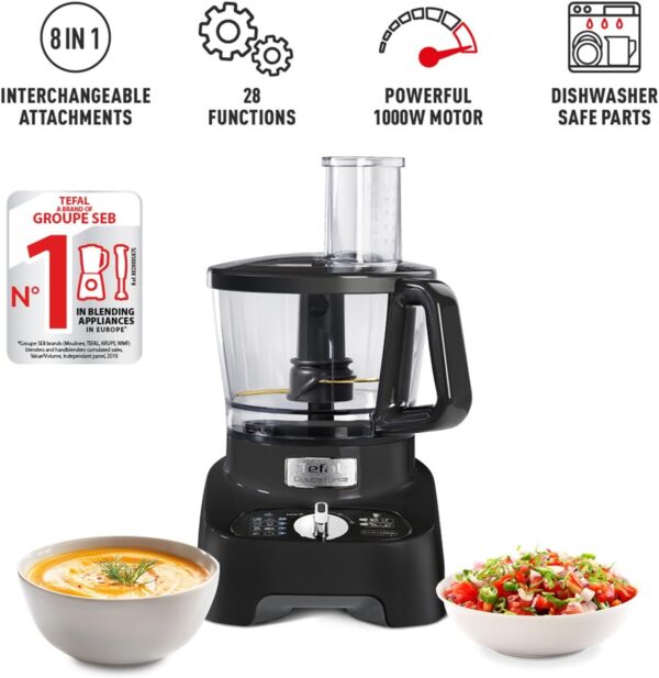 Tefal 8in1 Double Force Pro Food Processor & Blender, 3L Bowl, 2L Jug, 6 speeds, 1000W, Chop, Grate, Slice, Shred, Knead, Beat, Dishwasher Safe, Black, DO821840 - Image 3