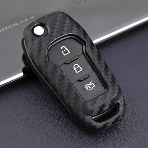 Qirc Silicone Carbon Fiber Car Key Case For Explorer F-150/250 Ranger Mondeo Ecosport Protector Car Key Fob Car Accessories Decoration (Without Buckle) - Image 2