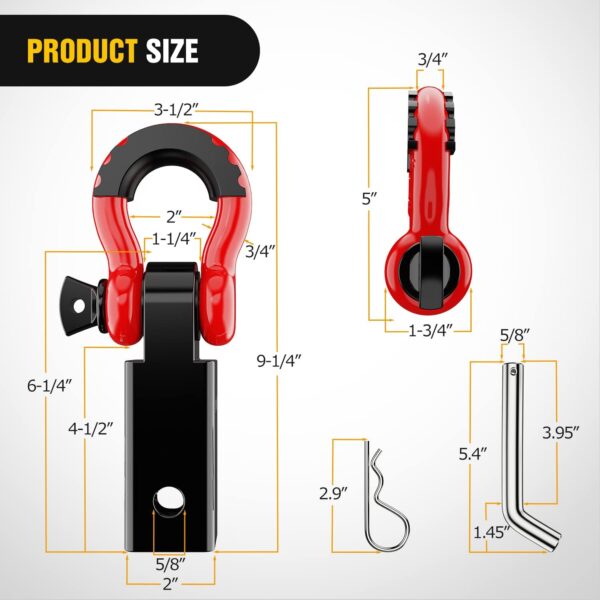 Nilight Shackle Hitch Receiver 2Inch 45000 LBs Breaking Strength 3/4" D Ring Shackle w/Trailer Hitch Pin Heavy Duty Solid Recovery Towing Kit for Trucks Jeeps Off-Road,2 Years Warranty - Image 3