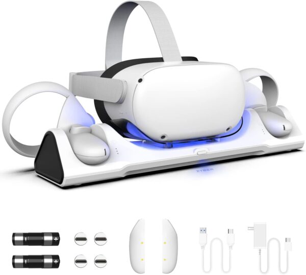 ZYBER Charging Dock with LED Light for Oculus Quest 2, VR Charging Stand for Meta Quest 2 (Support Elite Strap with Battery), Charging Station with 2 Rechargeable Batteries - Image 2