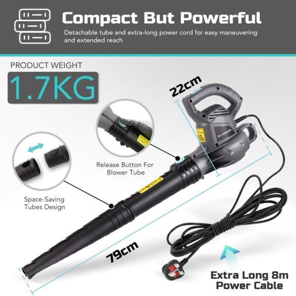 Leaf Blower Set by Bluemars - Powerful 3000W, 8m Corded Garden Blower with Garden Leaf Grabbers & Heavy Duty Garden Waste Bags with Handles (262L) - Image 6