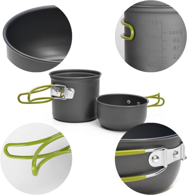 Odoland Camping Cookware Kit, Outdoor Cooking Set Non Stick Pot and Pans Lightweight Backpacking Hiking Utensil Gear for 1 to 2 People Traveling Trekking and Camping - Image 4