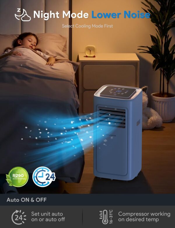 Portable Air Conditioning Unit, 4-in-1 Portable Air Conditioner 7000BTU with Sleep Mode, Cooling & Fan with 2 Speed, Dehumidifier, Air Conditioning Unit with 24H, Child Lock, Window Venting Kit- AC - Image 7