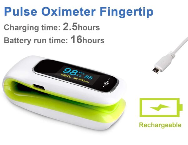 Rechargeable Oxygen Monitor Finger Adults, Bluetooth Pulse Oximeter CE Approved with Heart Rate and Perfusion Index, Free App iOS & Android and OLED Display - Image 3