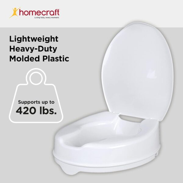 HOMECRAFT Savanah Raised Toilet Seat 4" with Lid, Elongated & Elevated Lock Seat Support for Elderly, Handicapped and Disabled Users, White Colour - Image 4