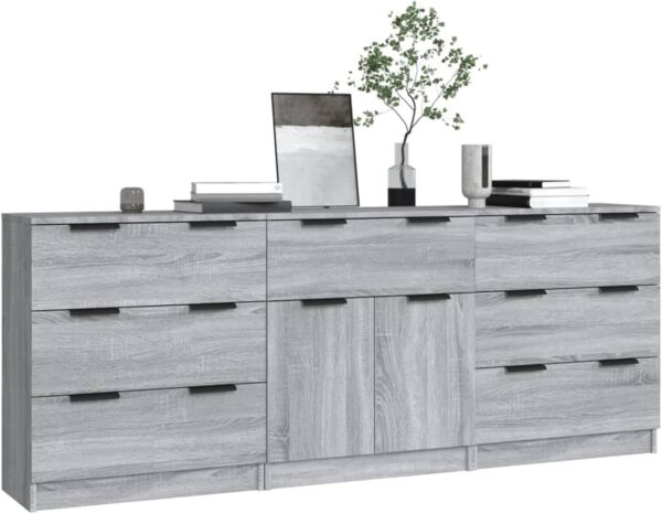 Homgoday 3 Piece Sideboards Grey Sonoma Engineered Wood, Side Cabinet, Cupboard Storage Cabinet for Dining Living Room, Hallway and Kitchen, Home Office Furniture Buffet Cabinet - Image 5