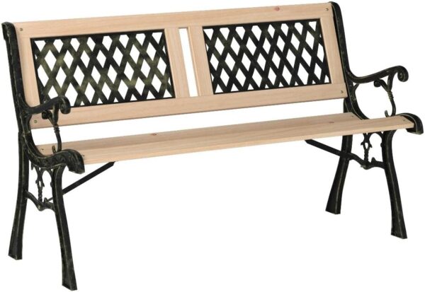 Vida Designs Garden Bench, Twin Cross Style Design 3 Seater Outdoor Furniture Seating Wooden Slats Cast Iron Legs Park Patio Seat - Image 5