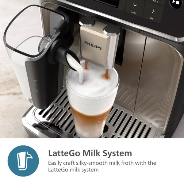 PHILIPS Series 5500 Fully Automatic LatteGo Espresso Machine, SilentBrew Technology, Quick Start. Aromatic Coffee From Freshly Ground Beans, 20 Hot And Iced Drinks, Black Silver (EP5546/70) - Image 4