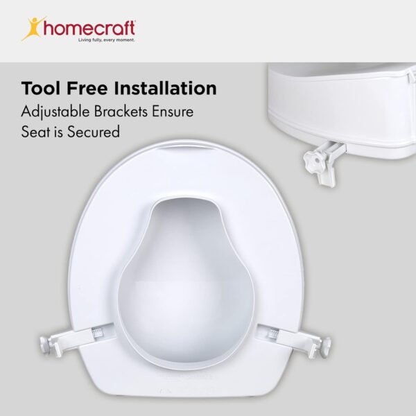 HOMECRAFT Savanah Raised Toilet Seat 4" with Lid, Elongated & Elevated Lock Seat Support for Elderly, Handicapped and Disabled Users, White Colour - Image 5