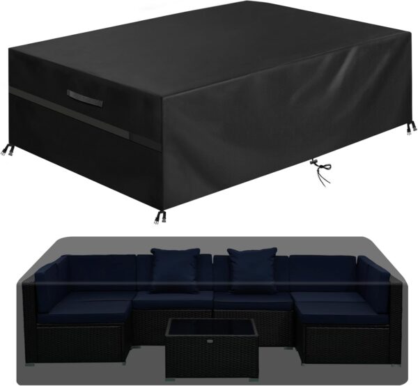 Garden Furniture Covers Waterproof, Patio Furniture Covers Waterproof Anti-UV Outdoor Furniture Covers with Handle Strap Drawstring Buckle for Garden Sofa Table Chair Set (250x210x90cm, Black) - Image 2