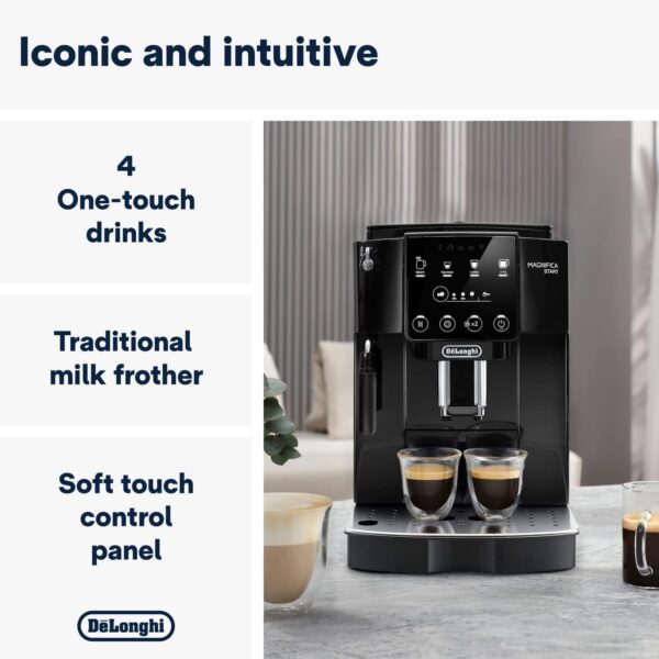 De'Longhi Magnifica Start ECAM222.20.B, Automatic Coffee Machine with Milk Nozzle, Bean to Cup Espresso Machine with 4 One-Touch Recipes, Soft-Touch Control Panel, 1450W, Black - Image 3