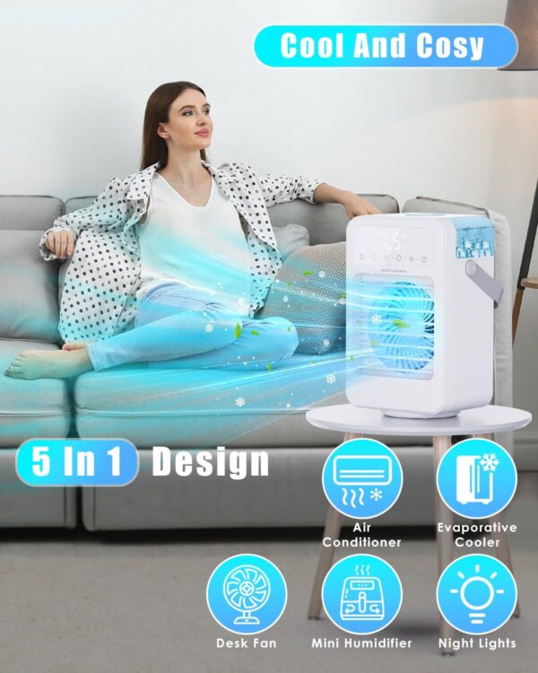 Portable Air Conditioner, Air Cooler with 90° Oscillation, All-in-1 Mini Air Conditioner, Air Cooling Fan with Timer 1-8H, 5 Wind Speeds, 2 Spray Modes, for Home, Office, Bedroom - Image 3