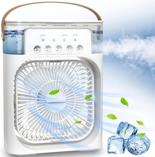 Portable Air Cooler 4-In-1 Mini Mobile Air Conditioner Fan, Evaporative Air Cooler 3 Speeds,600ml water tank, Rainbow Lights, Ideal for Home/Bedroom/Kitchen - Image 2