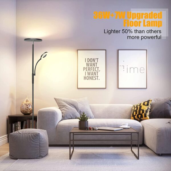 LED Floor Lamp, 4200LM 42W Bright Standing Lamp with Gooseneck Reading Light, 2700K-6500K Stepless Dimming Modern Torchiere Lamp with Remote/Touch Control, 69" Tall Lamp for Living Room Bedroom Office - Image 7