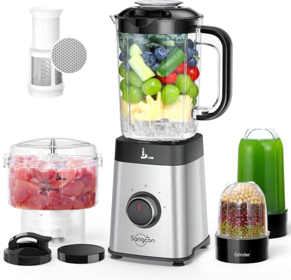 Sangcon Blenders for Kitchen and Food Processor Combo, 5 in 1 Jug Blender for Shakes and Smoothies,3 Speed Control with Pulse 500W for Ice, Fruit, Meat,Vegetable - Image 2