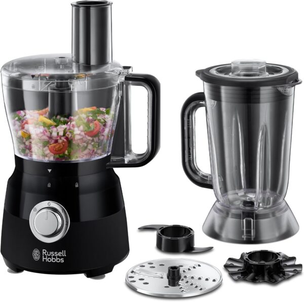 Russell Hobbs Desire Electric Food Processor, Bowl with 1.5L usable capacity, 1.5L Plastic jug, Stainless steel blades, reversible slicing/shredding disk, dough hook & creaming disk inc, 600W, 24732 - Image 2