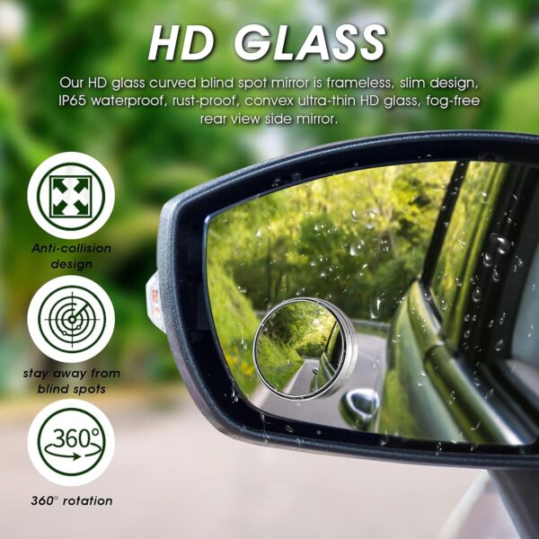 Cobee Car Blind Spot Mirror, 2pcs Adjustable HD Convex Glass Mirror Car Door Mirrors Automotive Exterior Mirrors Mirror for Blind Side Seamlessly Contours to Rear View Side Mirrors Peel & Stick - Image 3