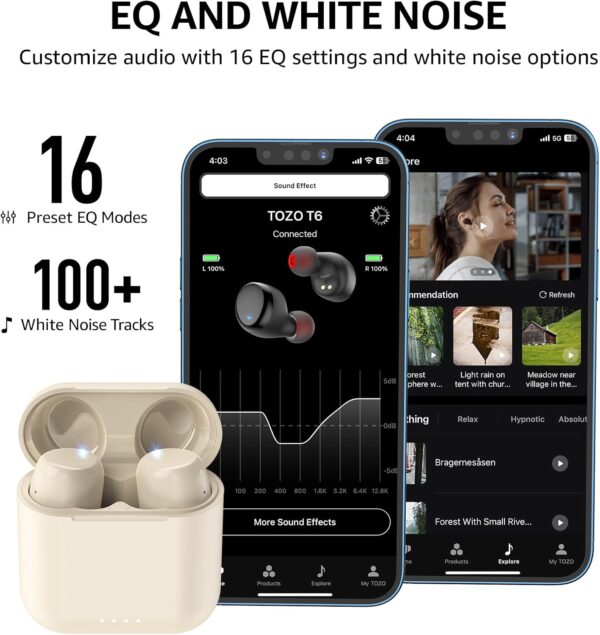 TOZO T6 Wireless Earbuds Bluetooth 5.3 Headphones, Ergonomic Design in-Ear Headset, 50Hrs Playtime with Wireless Charging Case, APP EQ Customisable, IPX8 Waterproof, New Upgraded Version - Image 7