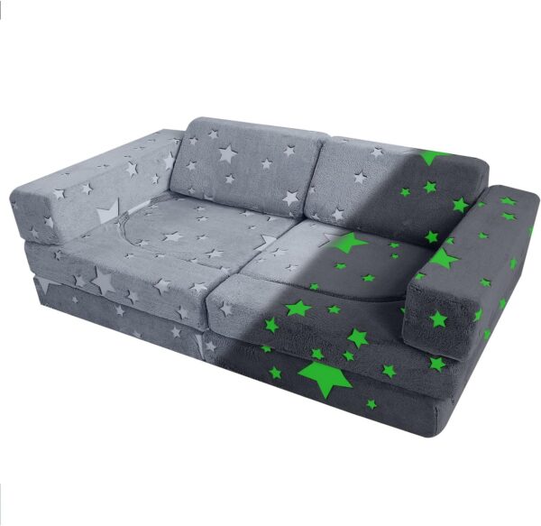 MeMoreCool 10-Piece Kids Couch Sofa, Modular Toddler Couch Glow Sofa Bed for Playroom Bedroom, Fold Out Play Couch for Girl Boy, Kids Convertible Sofa Sectional Foam Playset, Star - Image 9