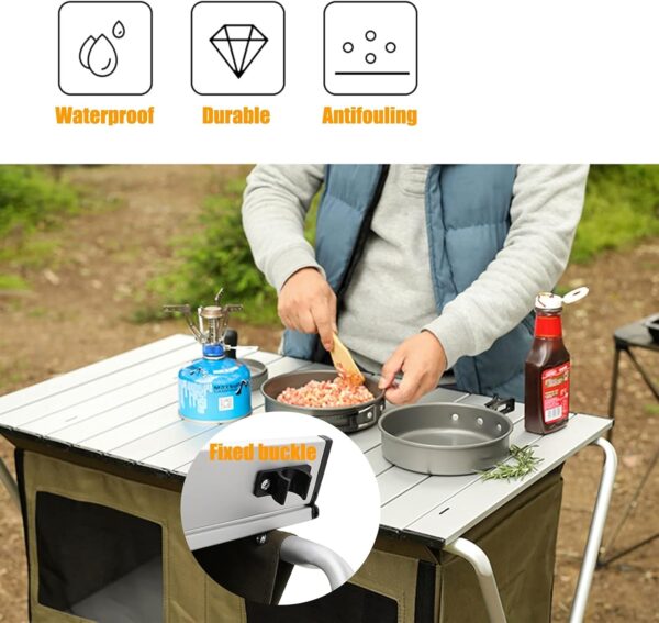 Outdoor Portable Folding Camp Kitchen Table, Lightweight folding aluminum cooking station with windshield, Cabinet storage for barbecue picnics - Image 7