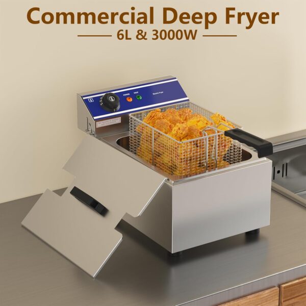 Electric Deep Fryer,Stainless Steel Commercial French Deep Fat Fryer For Restaurant,Fast Food Restaurant -3000W 6L - Image 3