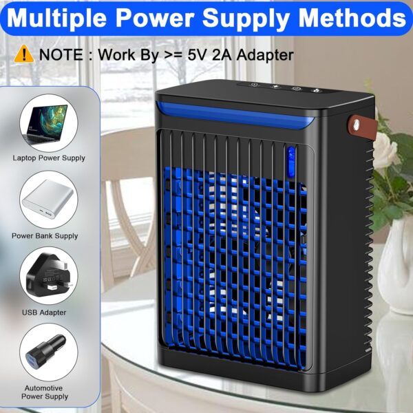 Portable Air Cooler - Portable Air Conditioner Mini AC with Handle,Personal Quiet Small Mobile Cooling Fan,USB Powered,2/4/6 H Timer, 5 Speeds,60°Adjustment,for Office, Home, Room,Desk,Car - Black - Image 6