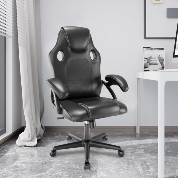 Play haha.Gaming chair Office Desk Swivel chair Computer Work chair Ergonomic Racing chair Leather PC gaming chair (Black) - Image 3