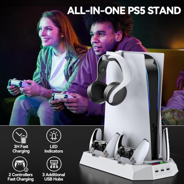 PS5 Stand with Cooling Station and Controller Charging Station for Playstation 5 Console, PS5 Accessories with 3 Levels Cooling Fan/Headset Holder, 3 USB Hub - Image 8