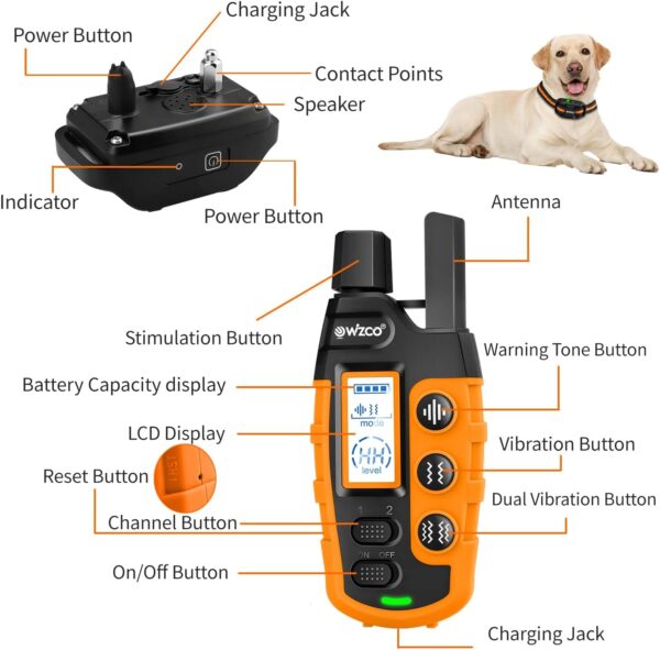 Wizco Dog Collar - 3300Ft Dog Training Collar with Remote for 5-120lbs Small Medium Large Dogs Rechargeable Waterproof e Collar with Beep (1-8), Vibration(1-16), (Orange) - Image 7