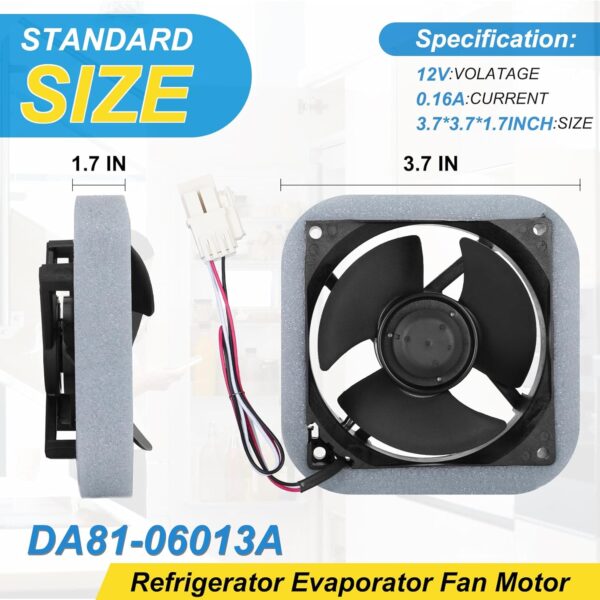 2024 Upgraded DA81-06013A DA31-00287A Refrigerator Evaporator Fan Motor with Silent Sponge Compatible with Samsung Refrigerator RF24,RF25,RF26,RF28 Series Replace Part# U92C12MS1B3-52,3612JL-04W-S49 - Image 3