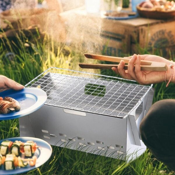 Portable BBQ Grill, Stainless Steel Portable Folding Charcoal BBQ Grill, Barbecue Tool for Outdoor Picnic Patio Backyard Camping Cooking - Image 5