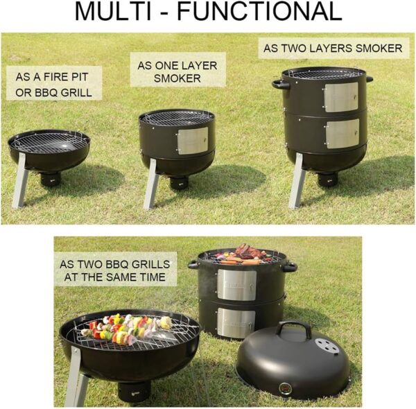 SUNLIFER BBQ Charcoal Smoker Grill, 3-in-1 Heavy Duty Barbecue Grill for Garden Camping Outdoor Cooking 105x63x52.5CM - Image 8