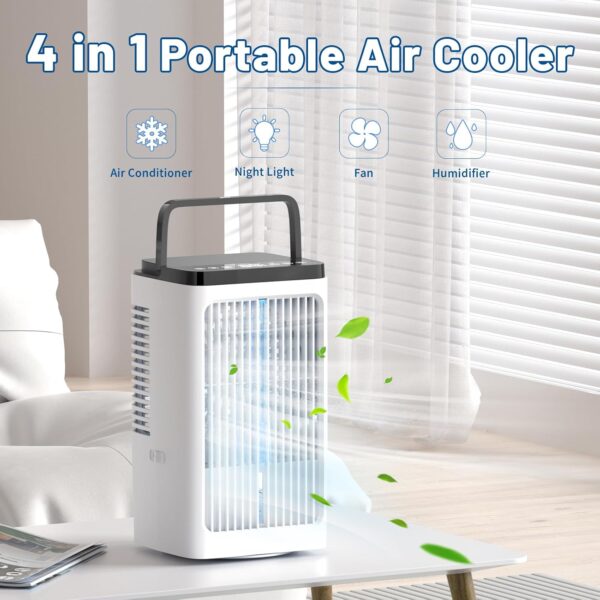 Portable Air Conditioner,CAIKEZI 4 in 1 Air Cooler,Mini Evaporative Cooler, 90° Oscillating Portable Mobile Air Conditioner with Night Light and Timer for Home & Office - Image 3