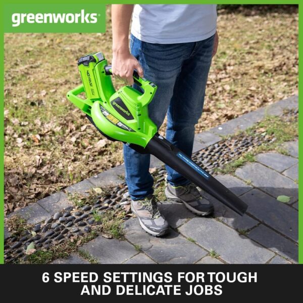 Greenworks GD40BVK2X Cordless Leaf Blow Vac with Brushless Motor, 280km/h, 9.63m³/min, 45L Mulching Bag , Two of 40V 2Ah Batteries & Charger, 3 Year Guarantee - Image 5