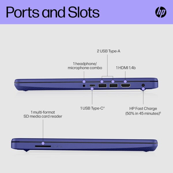 HP Laptop PC 14s-dq0033sa | Intel Celeron N4120 Processor | 4GB RAM | 128GB SSD | 14 inch HD 16:9 display | Windows 11 Home in S Mode | Indigo Blue | Microsoft 365 Personal 12 months included - Image 7