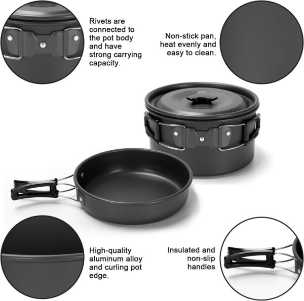 Odoland Camping Cookware Kit with Folding Camping Stove Suit 2 People, Non-Stick Pot Pan Kettle Set with Stainless Steel Cups Plates Forks Knives Spoons for Outdoor Cooking and Picnic for 2 People - Image 8