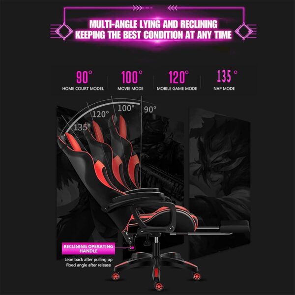 Gaming Chair with LED Light/Video Gaming Chair with Massage and Footrest, with Bluetooth Speakers Adjustable Armrest PU Leather PC Computer Desk Chair, Adjustment ​of Backrest,Black - Image 6