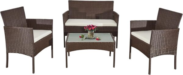 Aweather 4 Pieces Outdoor Rattan Chair Wicker Sofa, Rattan Garden Furniture Set for Yard,Pool or Backyard（Brown/Beige） - Image 2