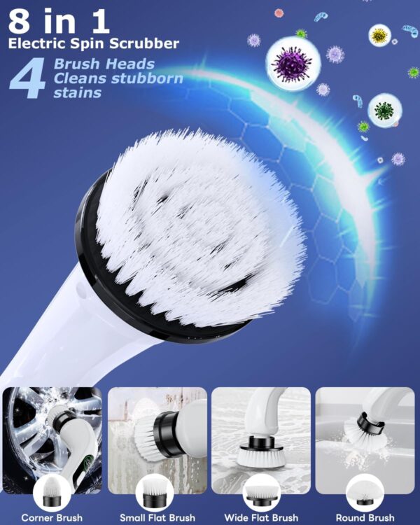 Electric Spin Scrubber, Yirilan 2023 New Cordless Shower Scrubber with 8 Replaceable Brush Heads and Adjustable Extension Handle,Power Cleaning Brush for Bathroom,Kitchen,Car,Tile,Wall,Floor,Tub,Grout - Image 8